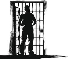 AI generated Silhouette prisoner in jail black color only full body vector