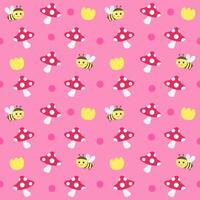 hello spring cute kids hand drawn mushroom tulip and bee symbol object vector illustration