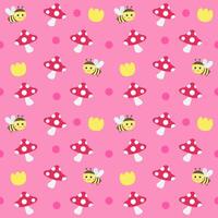 Hola primavera linda niños mano dibujado seta tulipán y abeja símbolo objeto vector ilustración