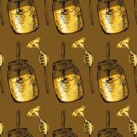 Hand drawn sketch of honey in jar and spoon background vector