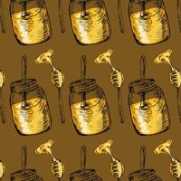 Hand drawn sketch of honey in jar and spoon background vector