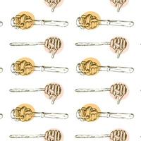 Hand drawn pattern with honey spoon in vintage sketch vector