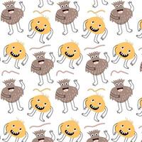 Cute fan monsters seamless pattern with doodle graphic vector