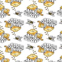 Honey comb hand drawn sketch pattern retro vector