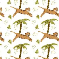 Seamless pattern with cute wild africa animal tiger childish vector