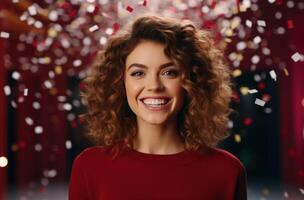 AI generated Radiant Joy in Confetti Rain photo
