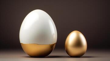 AI generated white and golden easter eggs for marketing presentation photo