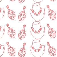 Seamless pattern of sketches mannequin and jewerly. Vector illustration isolated. Can used for textile, wrapping paper, cover design, beauty background.