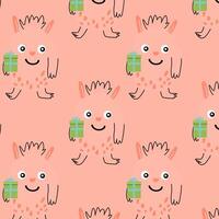 birthday pink monster background in doodle style vector