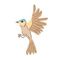 Spring bird flying. Vector cartoon illustration in childish style. Can used for greeting card, banner and poster, sticker.