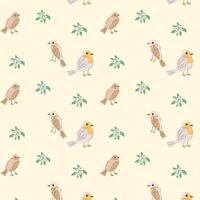 Adorable bird with floral elements - seamless minimalistic pattern. Vector illustration can use for wallpaper, poster, print.