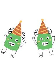 Cute green monsters baby characters for anniversary vector