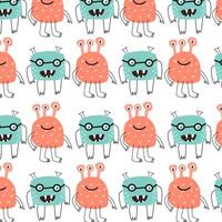 Cute baby red and blue monsters seamless pattern with doodle graphic vector