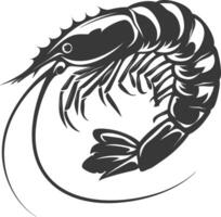 AI generated Silhouette shrimp animal black color only vector