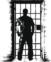 AI generated Silhouette prisoner in jail black color only full body vector