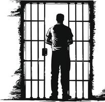 AI generated Silhouette prisoner in jail black color only full body vector