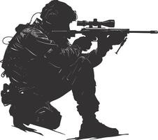 AI generated Silhouette sniper aiming at target black color only vector