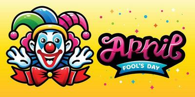 April fool's day, Clown Character, Colorful vector illustration, banner  flat design