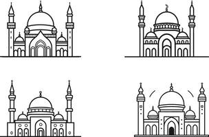 AI generated Set of Mosque Icon illustration, Mosque logo, Mosque line art vector, Mosque Outline style vector