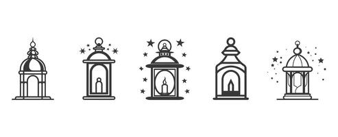 AI generated islamic lantern icon set vector sign symbol. Vector illustration with black outline