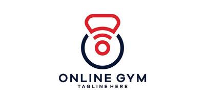 logo design combination of gym with internet signal, logo design template, symbol idea. vector