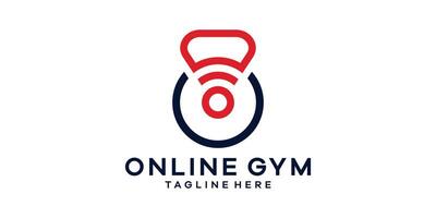 logo design combination of gym with internet signal, logo design template, symbol idea. vector