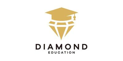 logo diseño combinación de graduación sombrero con diamante, logo diseño plantilla, símbolo, idea, creativo vector
