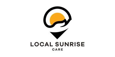 logo design combination of location pin with hand and sunrise, logo design template symbol idea. vector