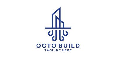logo design combining the shape of an octopus with a building, simple logo design, template, idea. vector