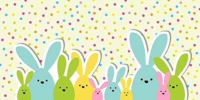 Celebration Greeting Easter card, colorful easter bunny family on polka dot background vector