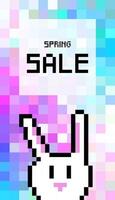 Spring sale colorful banner with white rabbit on mosaic background vector