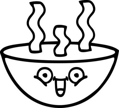 Linie Zeichnung Karikatur von ein Schüssel von heiß Suppe Symbol png