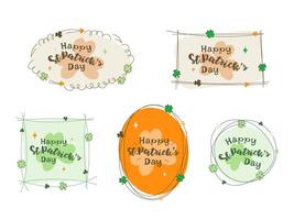 Happy Saint Patrick's Day Hand Drawn greeting elements. Frames isolated on white background. Vector Set, editable stroke