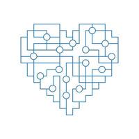 Heart made from printed linear circuit board. Vector geometric logo