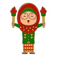 cute little kids girl muslim in ramadan activity vector