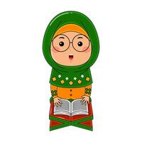 cute little kids girl muslim in ramadan activity vector