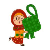 cute little kids girl muslim in ramadan activity vector