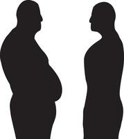 thick and thin men stand opposite each other silhouettes isolated vector