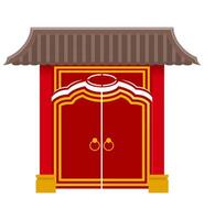 Puerta china para ingresar a un templo o pagoda con columnas y una ilustración de vector de techo aislado en el fondo