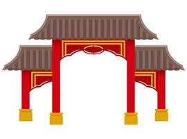 Puerta china para ingresar a un templo o pagoda con columnas y una ilustración de vector de techo aislado en el fondo