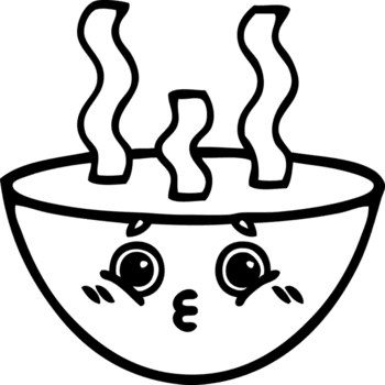 Linie Zeichnung Karikatur von ein Schüssel von heiß Suppe Symbol png
