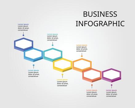 Hexagon step template for infographic for presentation for 7 element vector