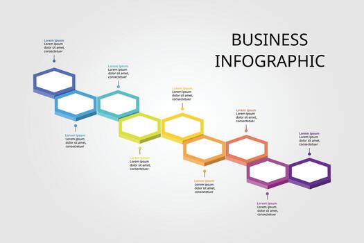 Hexagon step template for infographic for presentation for 9 element vector