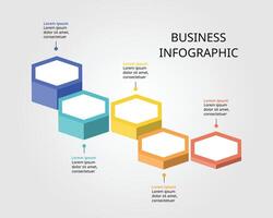 Hexagon step level template for infographic for presentation for 5 element vector