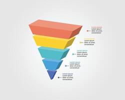 cone pyramid funnel chart template for infographic for presentation for 5 element vector