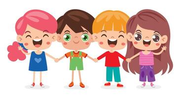 Cartoon Multicultural Kids Holding Hands vector