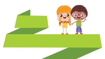 Kids Posing With Origami Speech Bubble vector