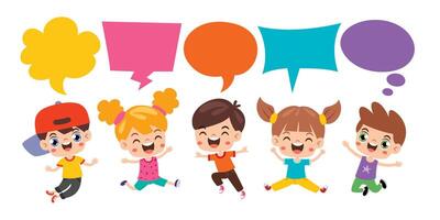 Happy Kids Posing With Speech Bubbles vector