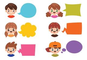 Happy Kids Posing With Speech Bubbles vector