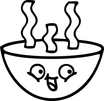 Linie Zeichnung Karikatur von ein Schüssel von heiß Suppe Symbol png
